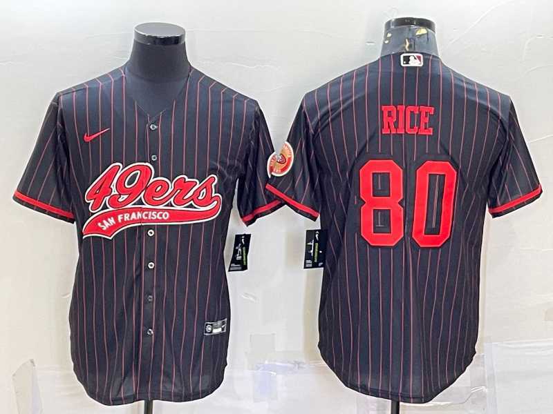Men's San Francisco 49ers #80 Jerry Rice Black Pinstripe With Patch Cool Base Stitched Baseball Jersey,We sell and wholesale Men's San Francisco 49ers #80 Jerry Rice Black Pinstripe With Patch Cool Base Stitched Baseball Jersey on line form chian!